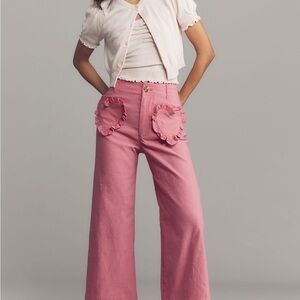 Pink Wide-Leg Pants with Heart Pockets